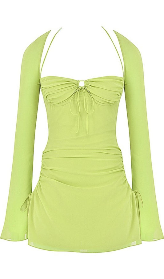 LONG SLEEVE HALTER MINI DRESS Dresses styleofcb S LIME 