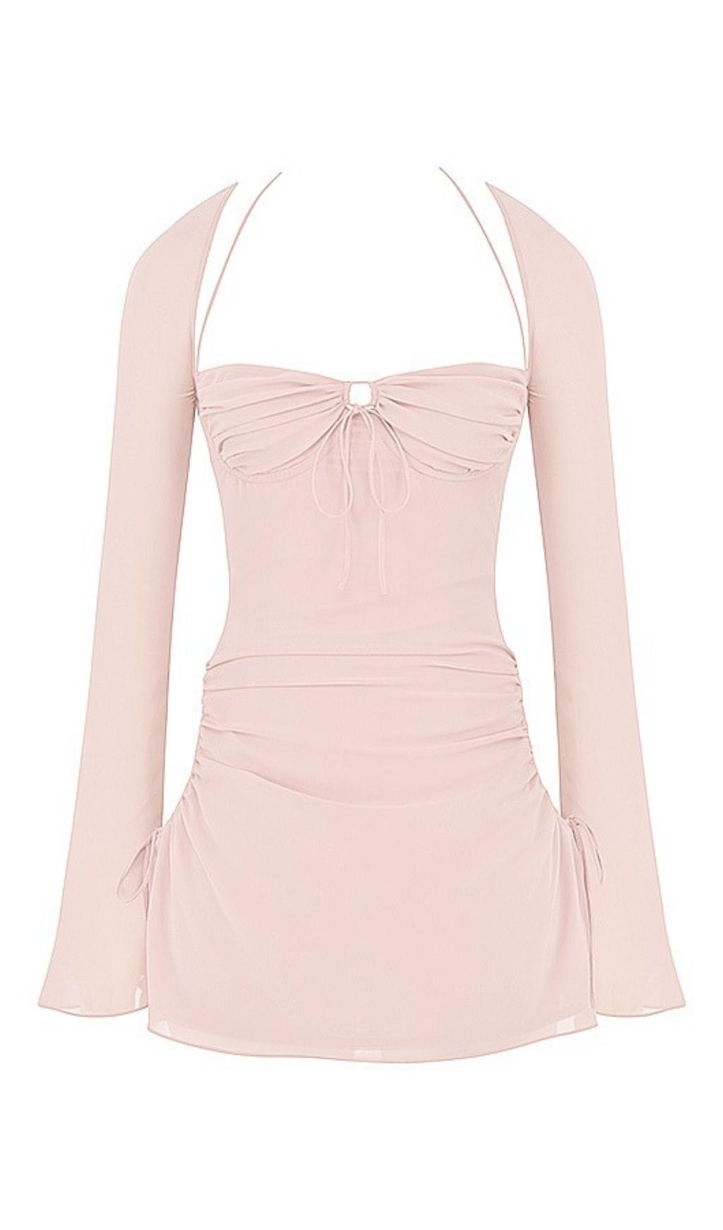 LONG SLEEVE HALTER MINI DRESS Dresses styleofcb S PINK QUARTZ 
