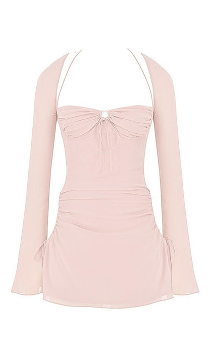 LONG SLEEVE HALTER MINI DRESS Dresses styleofcb XS PINK QUARTZ 
