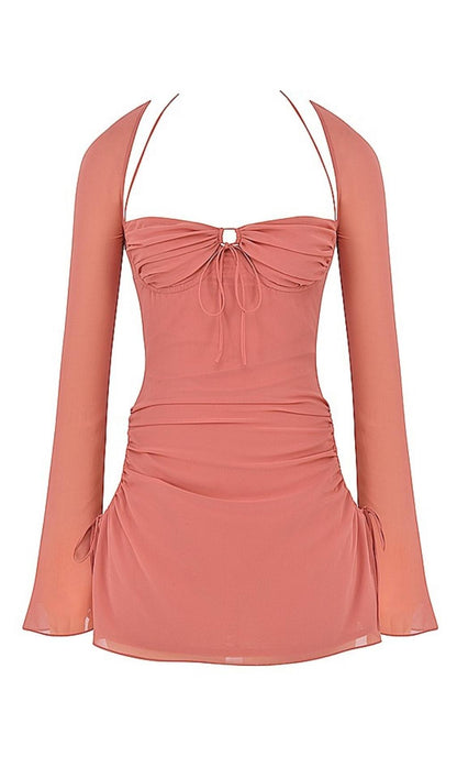 LONG SLEEVE HALTER MINI DRESS Dresses styleofcb S PINK 