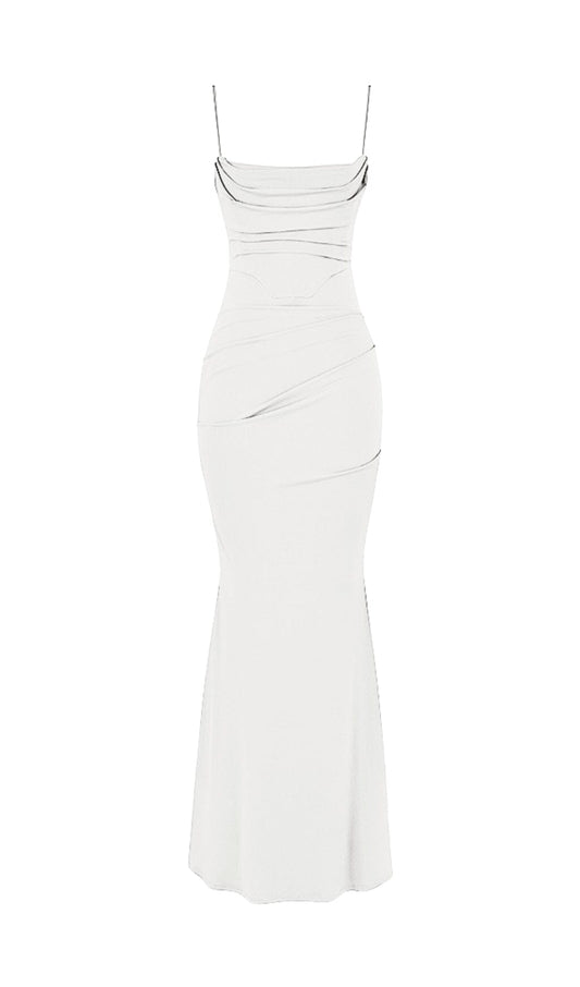 WHITE DRAPED CORSET MAXI DRESS
