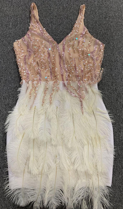 FEATHER SEQUIN MINI DRESS