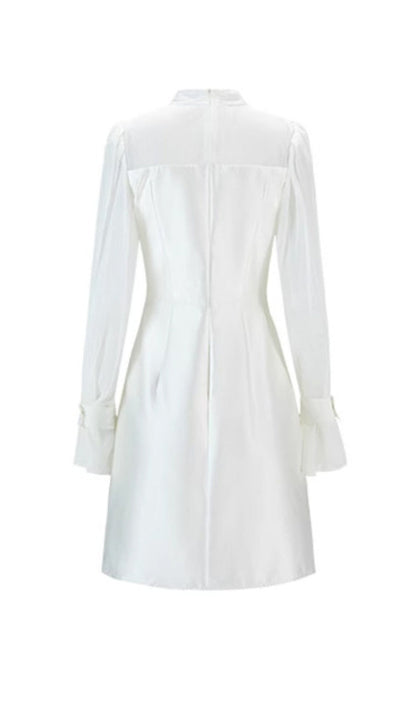 WHITE MESH LONG SLEEVE MINI DRESS