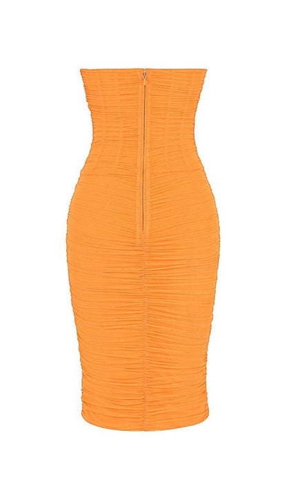 STRAPLESS CORSET MIDI DRESS