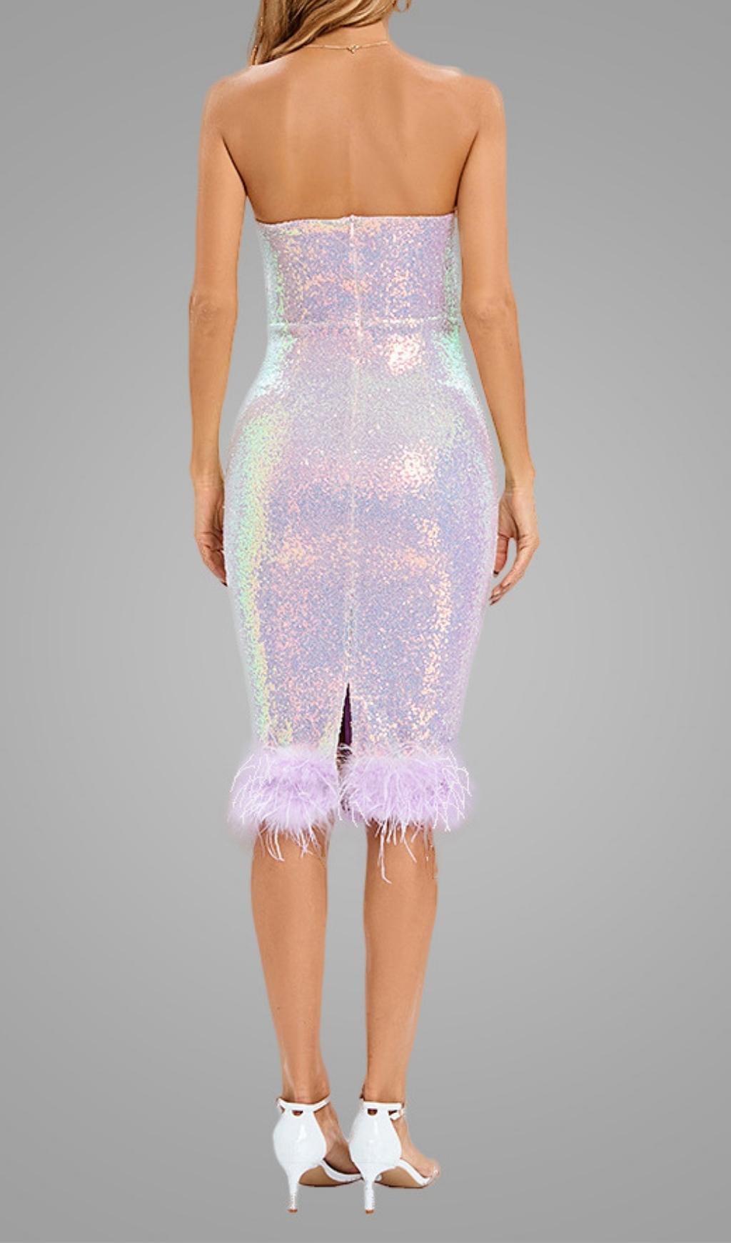 FEATHER SEQUIN MIDI DRESS IN PURPLE Dresses styleofcb 