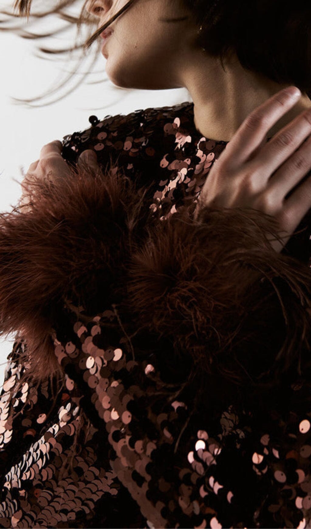 SEQUIN FEATHER LONG SLEEVES MIDI DRESS styleofcb 