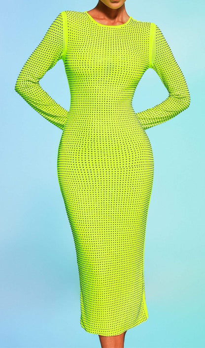 CRYSTAL EMBELLISHED MIDI DRESS IN YELLOW