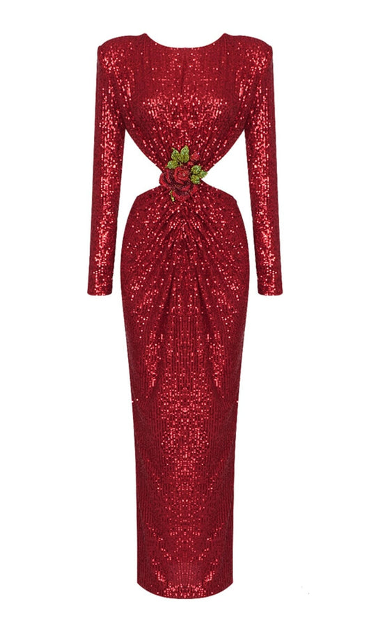 SEQUIN CUTOUT BACKLESS MAXI DRESS IN RED DREESES styleofcb 