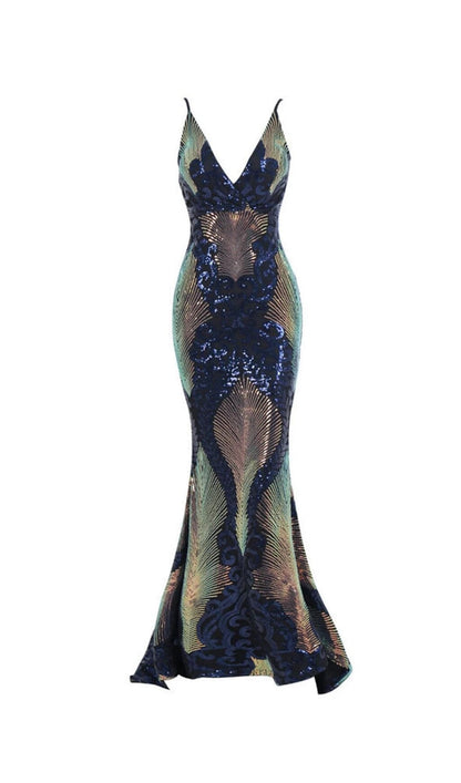 V-NECK SEQUINED BACKLESS DRESS IN DARK BLUE styleofcb 