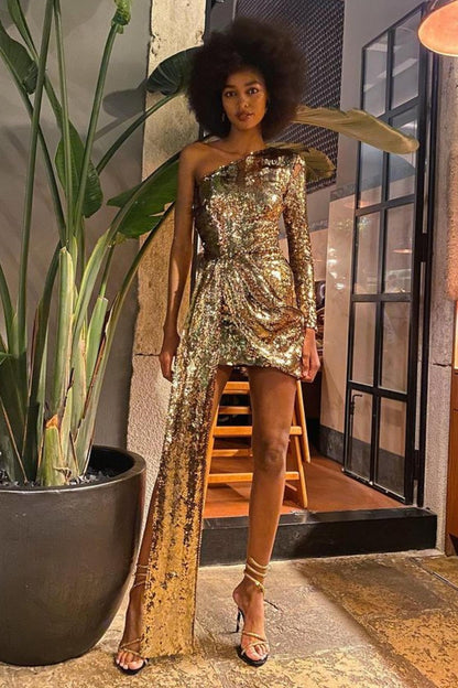 SEQUINS MINI DRESS IN GOLD Dresses styleofcb 
