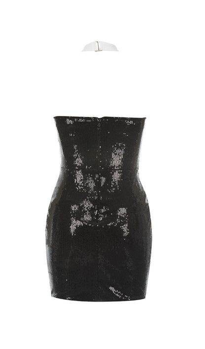 SEQUIN HALTER FLOWER MINI DRESS IN BLACK styleofcb 