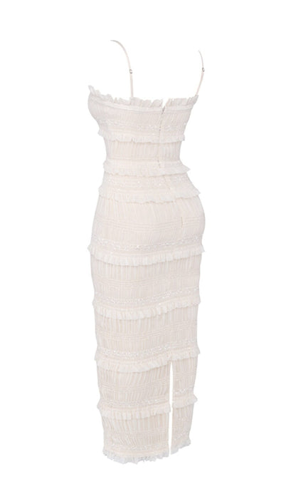 IVORY SEQUIN PLEAT MAXI DRESS styleofcb 