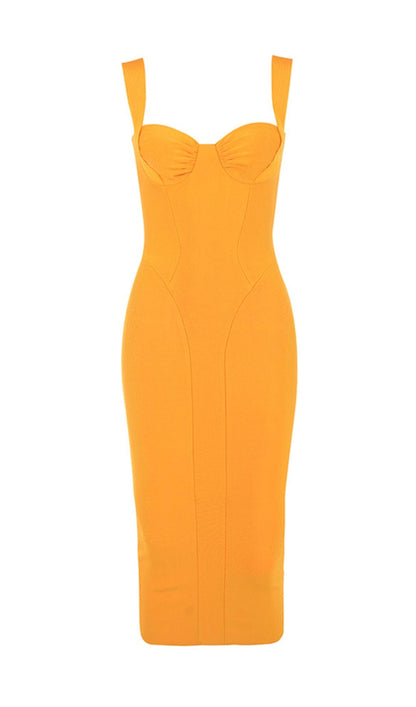 GOOSE YELLOW SLEEVELESS SLIM-FIT SUSPENDER DRESS styleofcb 