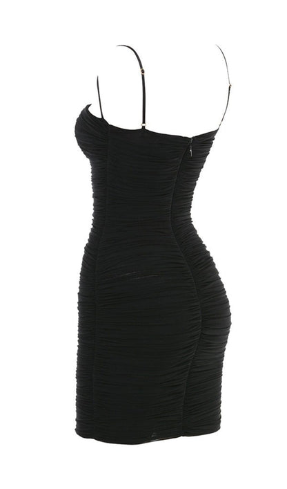 BLACK RUCHED ORGANZA MESH MINI DRESS DREESES styleofcb 