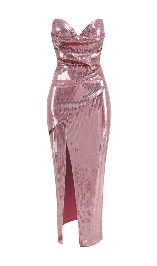STRAPLESS SEQUIN SPLIT MAXI DRESS Dresses Oh CICI 