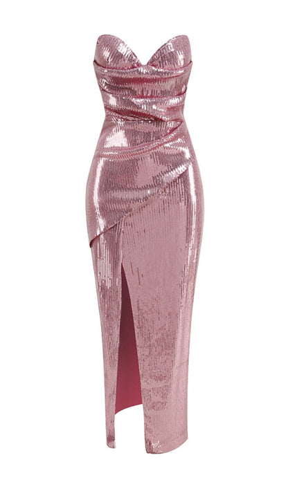 STRAPLESS SEQUIN SPLIT MAXI DRESS Dresses Oh CICI 