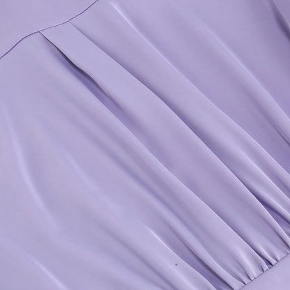 SATIN FEATHER SHIRT DRESS IN PURPLE