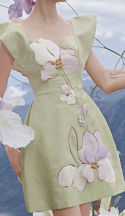 3D FLOWER BUTTERFLY SLEEVE MINI DRESS IN MINT DRESS STYLE OF CB 