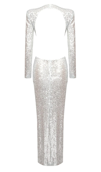 SEQUINN CUTOUT MAXI DRESS IN METALLIC DRESS styleofcb 