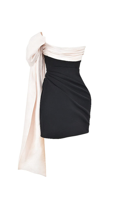BLACK & IVORY BOW MINI DRESS styleofcb 