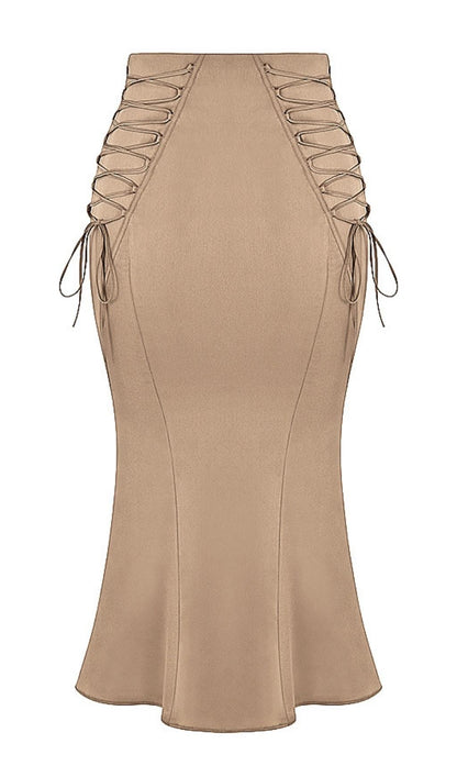 SATIN TWO PIECE MIDI DRESS IN BROWN