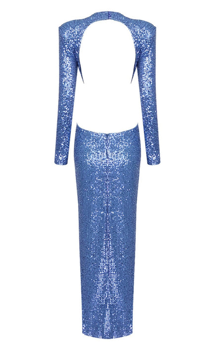 SEQUIN CUTOUT BACKLESS MAXI DRESS IN BLUE DREESES styleofcb 