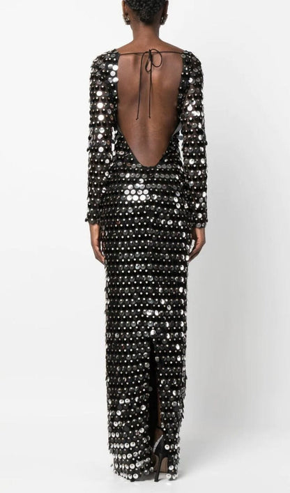 SEQUIN LONG SLEEVE MAXI DRESS IN BLACK styleofcb 