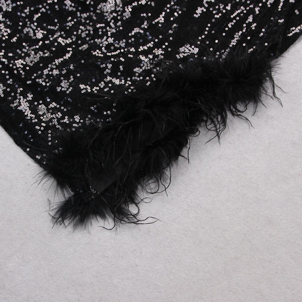 BLACK SEQUIN FEATHER TRIM BLAZER DRESS Dresses styleofcb 