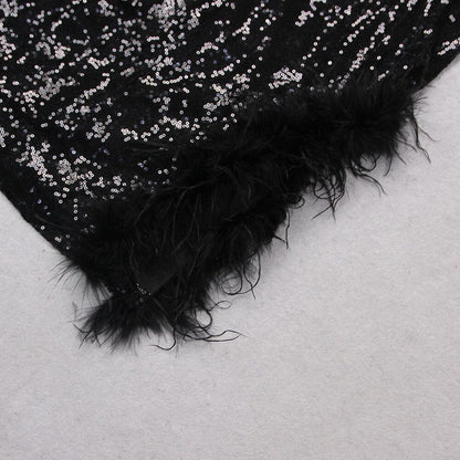 BLACK SEQUIN FEATHER TRIM BLAZER DRESS Dresses styleofcb 