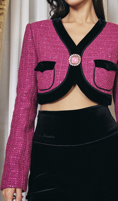V NECK LONG SLEEVE PATCHWORK BUTTON VINTAGE SHORT COATS