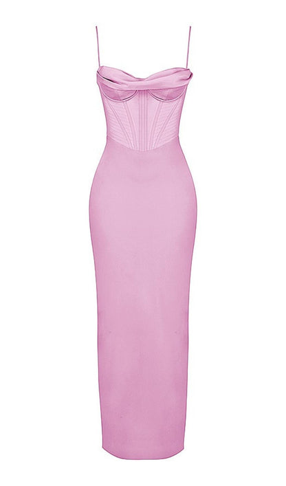 BACKLESS CORSET MAXI DRESS IN PINK