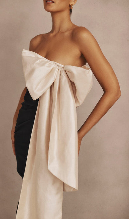 BLACK & IVORY BOW MINI DRESS styleofcb 