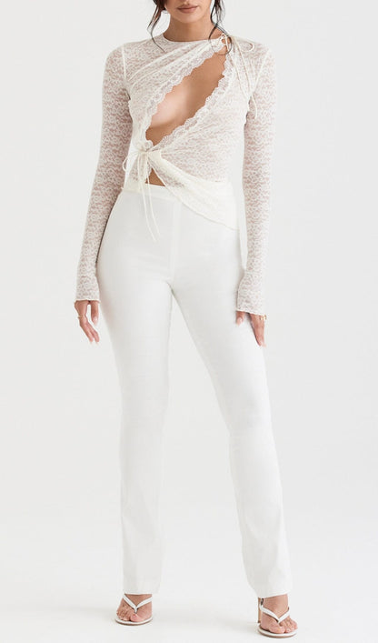 IVORY FLORAL LACE TRIM TOP styleofcb 