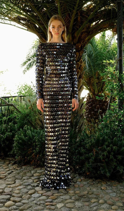 SEQUIN LONG SLEEVE MAXI DRESS IN BLACK styleofcb 