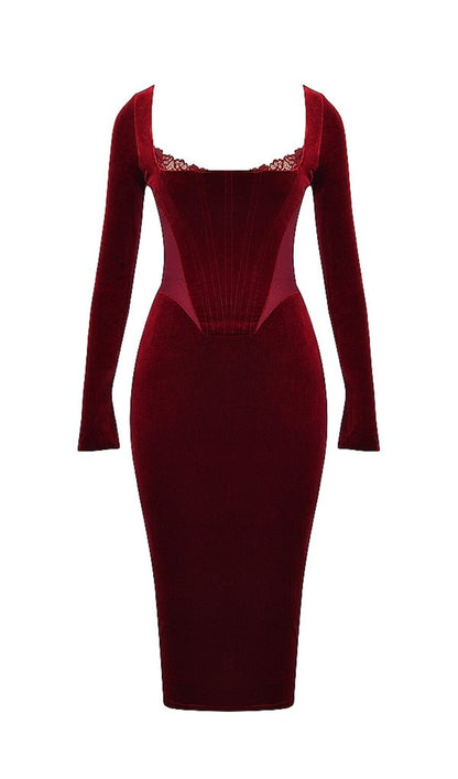 WINE VELVET CORSET DRESS