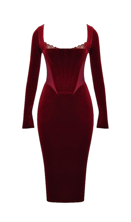 WINE VELVET CORSET DRESS