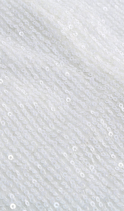 SEQUIN FEATHER STRAPLESS MINI DRESS IN WHITE styleofcb 