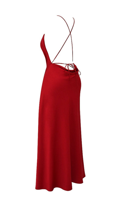 RED ROSE THIGH SLIT MAXI DRESS