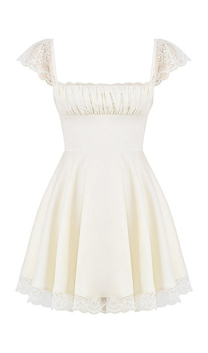 SATIN  LACE MINI DRESS IN WHITE