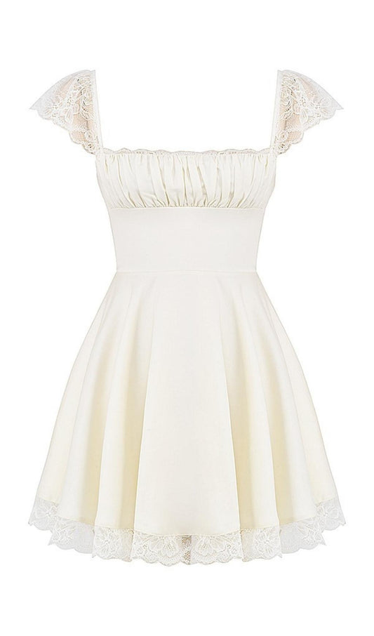 SATIN  LACE MINI DRESS IN WHITE