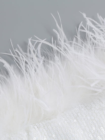 OSTRICH HAIR DECORATIVE BANDEAU MAXIC DRESS IN WHITE styleofcb 