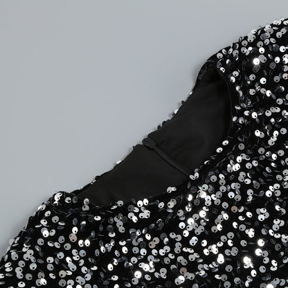 SEQUIN FEATHER LONG SLEEVES MIDI DRESS styleofcb 