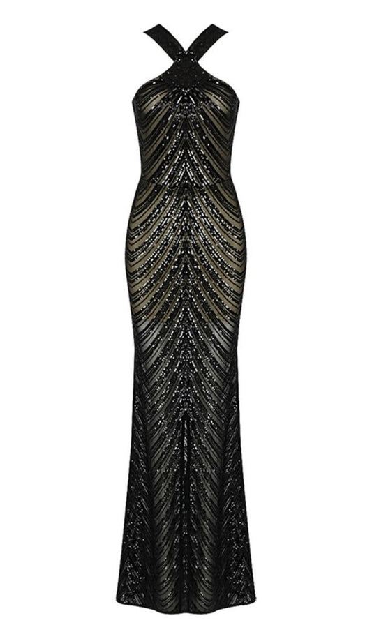 HALTER SEQUIN MAXI DRESS IN BLACK Dresses styleofcb 