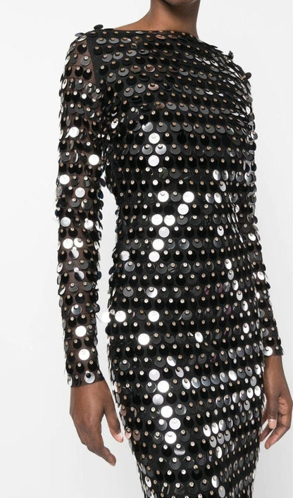 SEQUIN LONG SLEEVE MAXI DRESS IN BLACK styleofcb 
