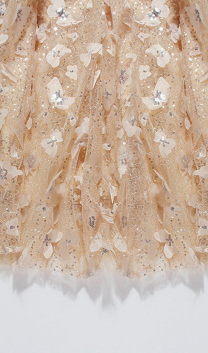 SEQUIN BUTTERFLY EMBELLISHED CRYSTAL MIDI DRESS styleofcb 