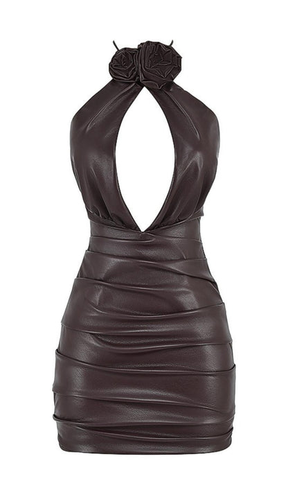 CUT OUT HALTER MINI DRESS IN CHOCOLATE styleofcb 