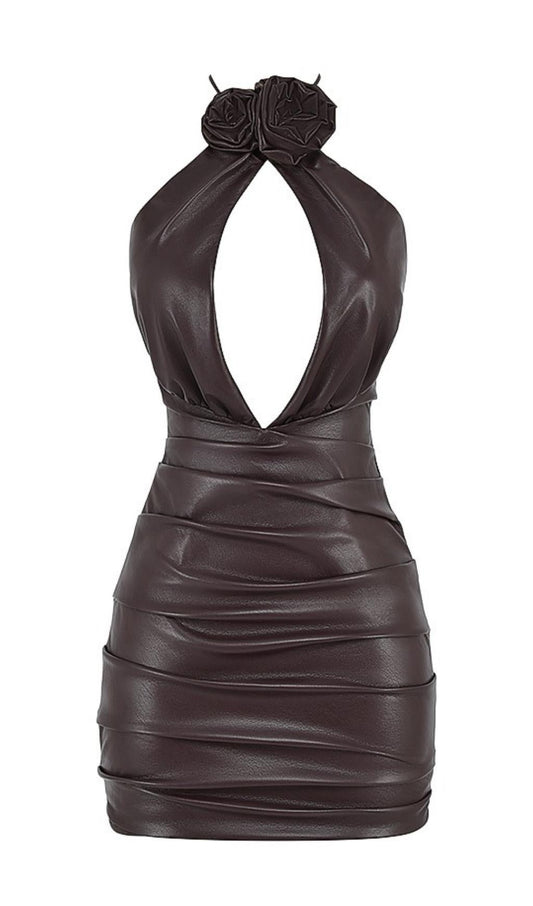 CUT OUT HALTER MINI DRESS IN CHOCOLATE styleofcb 