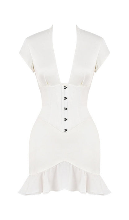 BODYCON V NECK MINI DRESS IN WHITE