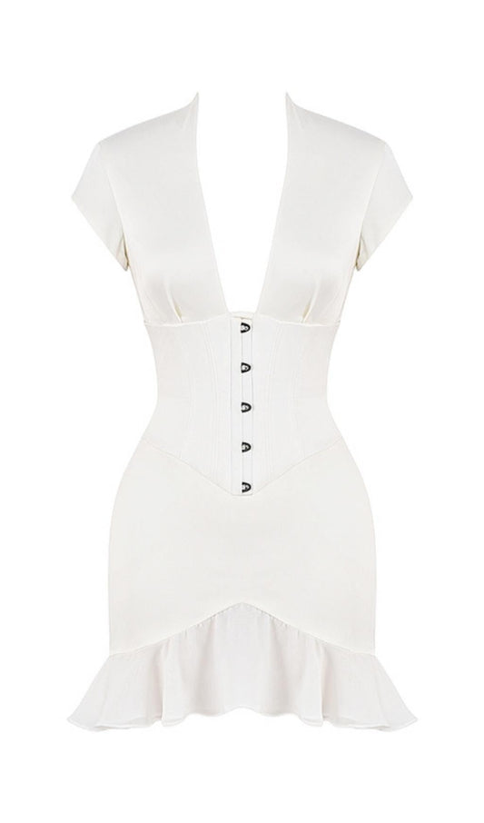 BODYCON V NECK MINI DRESS IN WHITE