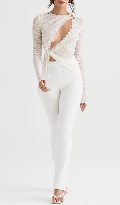 IVORY FLORAL LACE TRIM TOP styleofcb 
